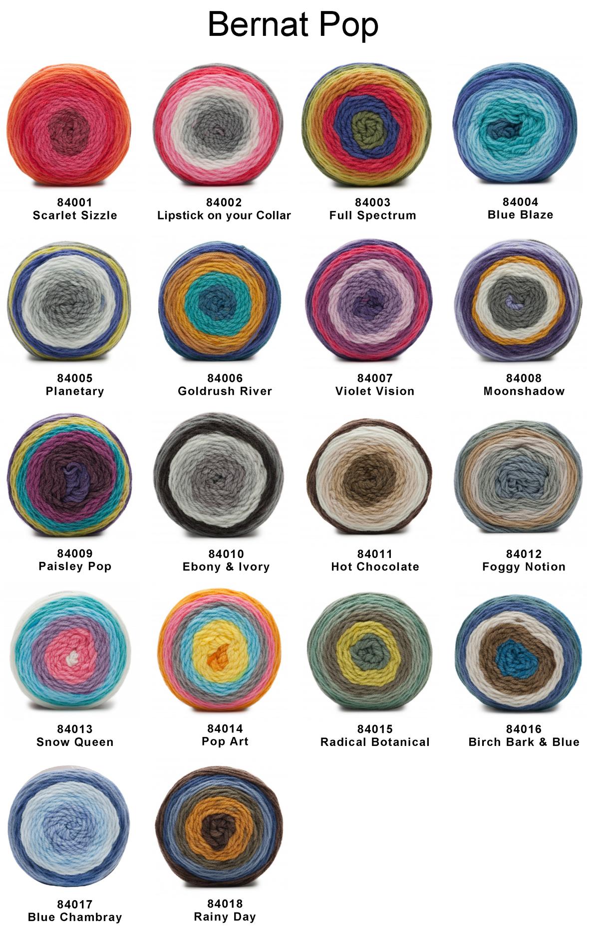 Bernat Pop Yarn Color Chart